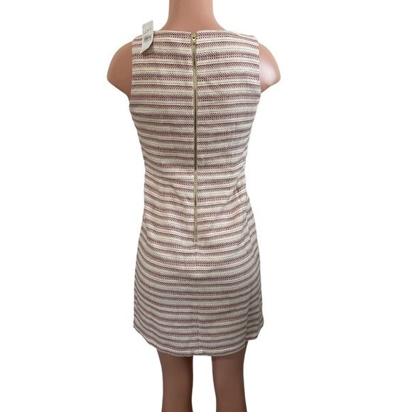 NWT Loft Pink Cream Gold Metallic Striped Tweed Sleeveless Dress Size 2 - Picture 2 of 7